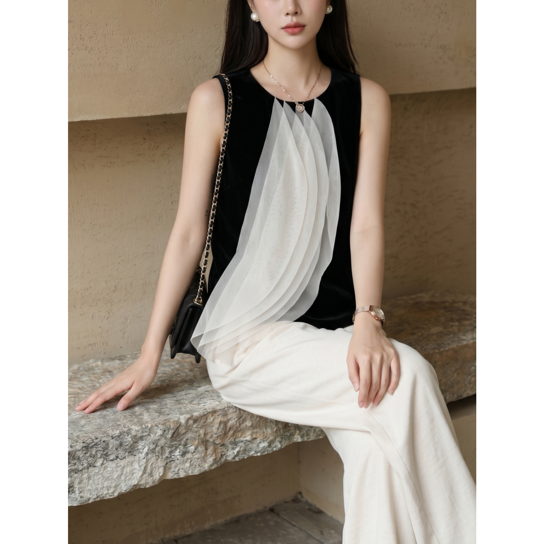 艾文文IRIS 羽墨 26夏“100桑蚕丝”真丝丝绒小众设计感上衣26SY8