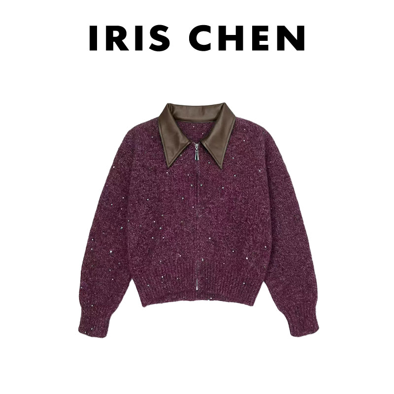 艾文文IRIS对半分 2025冬款“羊毛兔毛550g”翻领针织衫25SY1142