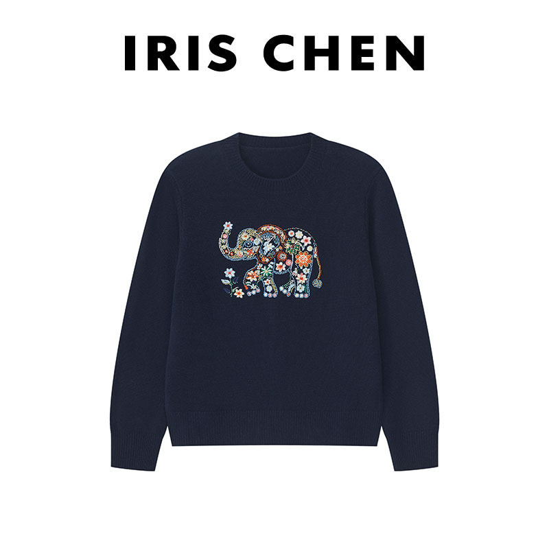 艾文文IRIS 吉象 2026秋冬“100绵羊毛320g”趣味印花针织衫,女装/女士精品,毛针织衫,淘宝优惠券,粉丝福利购,淘宝优惠卷