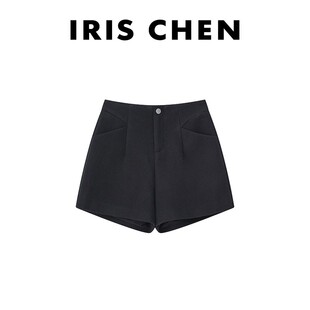 艾文文IRIS轻氧2026新款秋冬女装加厚百搭毛呢短裤休闲裤黑色裤子