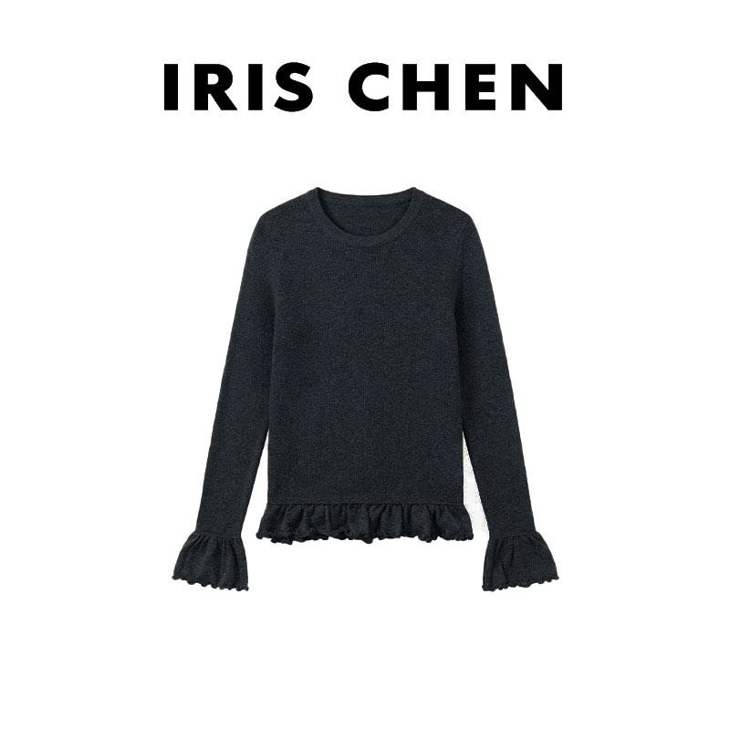 艾文文IRIS随心搭 2025冬款“精纺绵羊毛”木耳边针织衫25SY1148