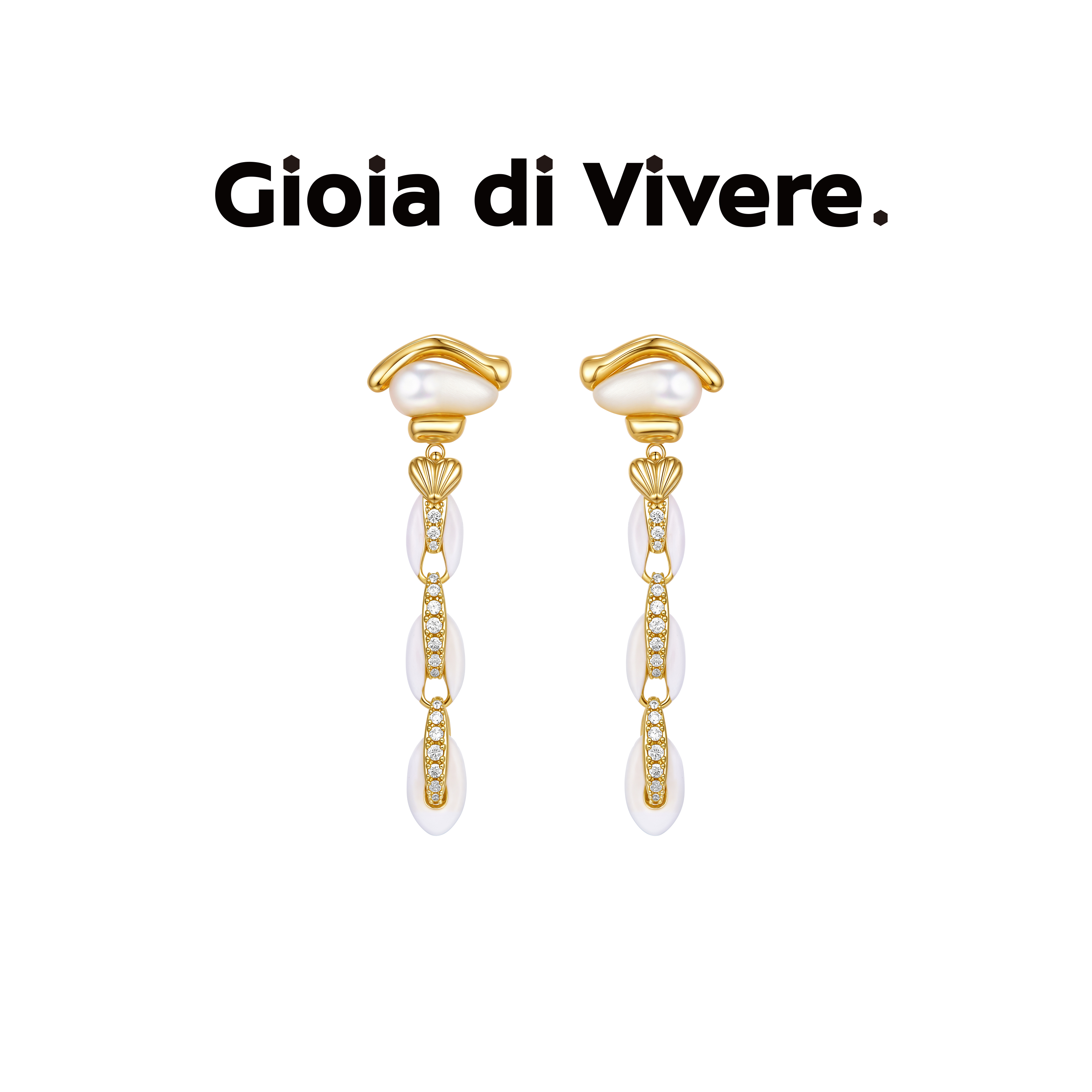 GdV爱心系列三连珐琅贝母耳钉耳夹水晶流苏耳饰生日礼物送女友