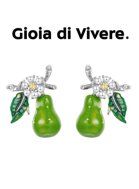 GdV水果系列珍珠珐琅耳钉香梨小众设计多巴胺女款耳饰生日礼物