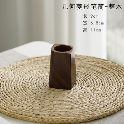 胡桃木笔筒创意实木收p纳盒办公室桌面摆件高级感轻奢茶道六君子