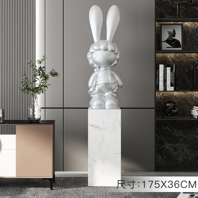 潮玩兔落地摆件家居饰品轻奢高档大理H石底座客厅摆台乔迁开业礼