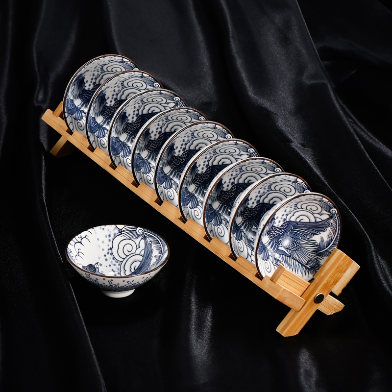 青花斗笠杯功夫茶杯10个装送杯z架小茶碗茶盏杯品茗杯单杯茶具单