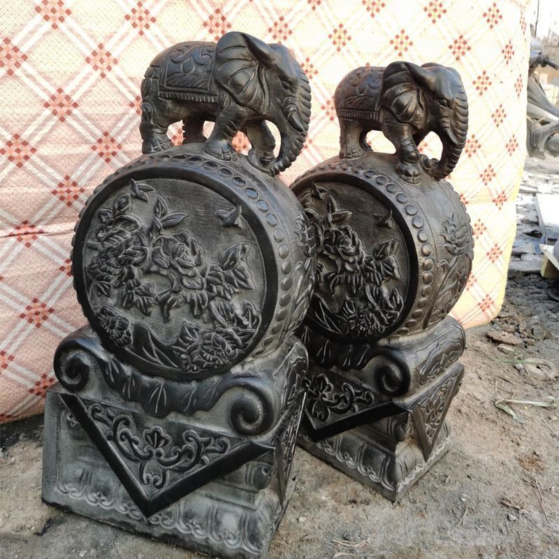 家用仿古青石麒麟貔貅狮子门口石门大象整石摆P件石雕门墩一对抱