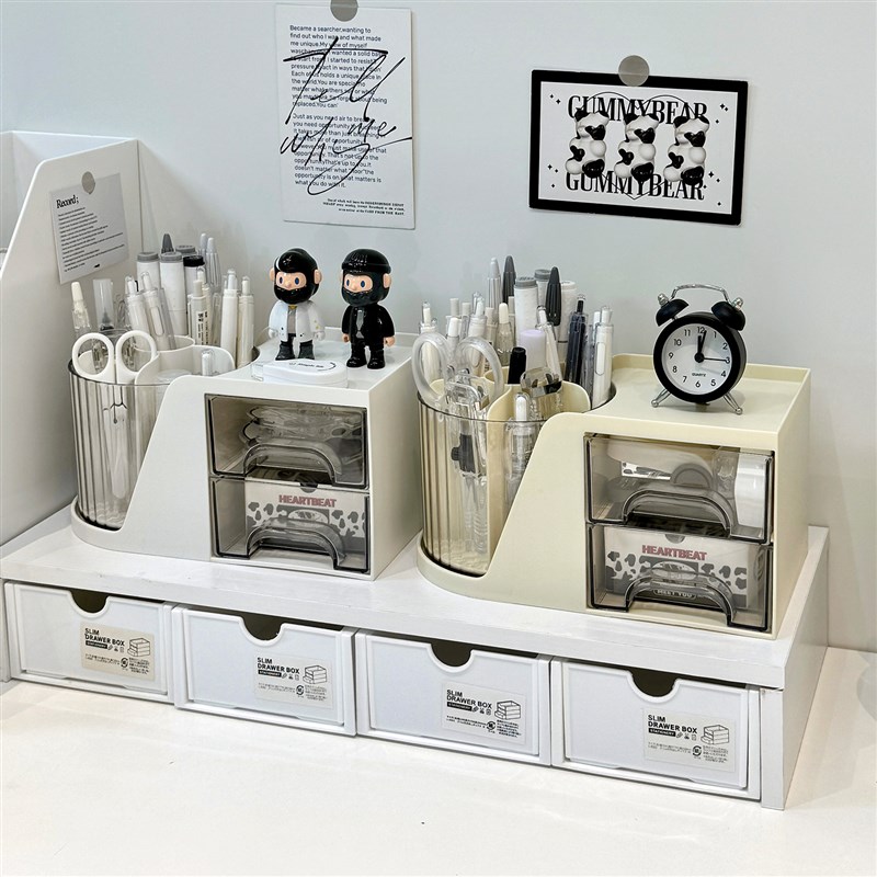 笔筒收纳盒办公室桌面大容量透明旋转笔盒书桌多功能分Z格文具笔