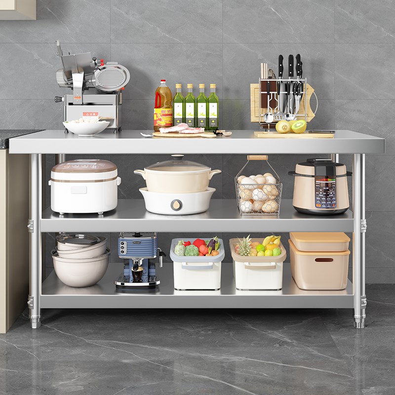 双层不锈钢打包台厨房操作台案板三层加厚L不锈钢桌子工作台打荷