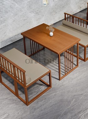 OHOUSE自主设计茶馆酒店商用新中式卡座沙发餐饮饭店桌椅组合铁艺