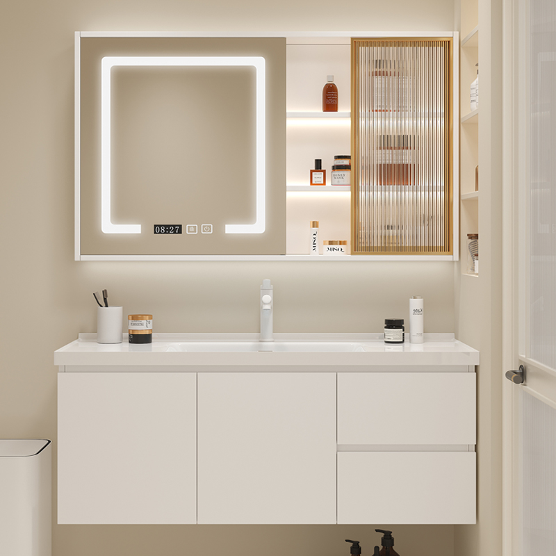 智能浴室柜轻奢实木浴室r柜卫生间洗漱台悬挂式洗手盆柜组合陶瓷