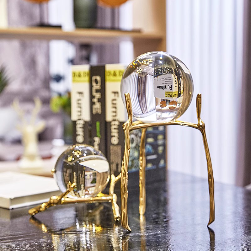轻奢纯铜招财水晶球摆q件客厅电视柜酒柜办公室乔迁礼品装饰品摆