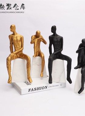 新中式摆件金属铸铁人物雕塑软装饰品样板间客厅书柜Y软装家居饰