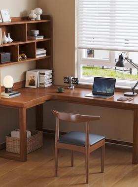 实木转角书桌双人7字型办公桌子家用拐角电脑桌L型靠窗长条写字桌