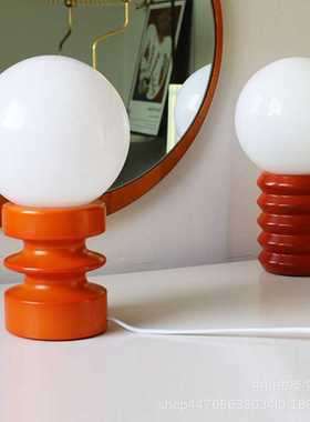 跨境直供橙色实木ins台灯中古风客厅餐厅卧室床头柜装饰氛围台灯