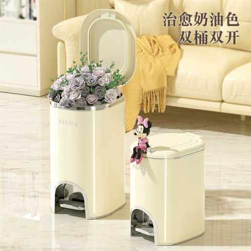 家用垃圾桶脚踏双桶大容量卫生间纸篓客厅带盖缓降静音碳钢垃圾桶