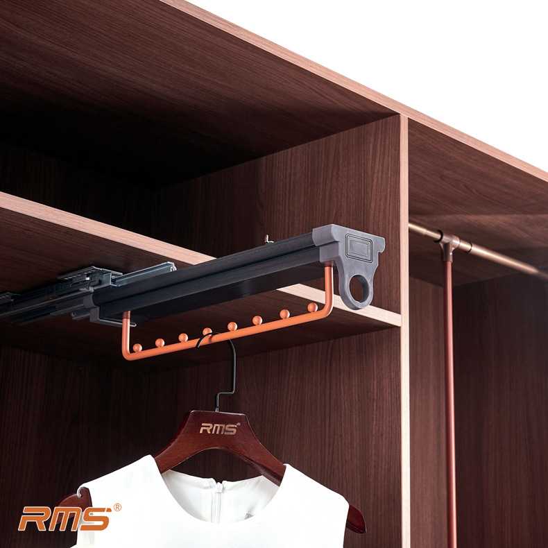 RMS衣帽间收纳现货 衣柜伸缩挂衣架横杆子挂衣器顶装8珠挂衣器
