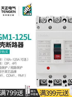 天正TGM1-125L/3300塑壳断路器4P三相3P空气开关80A100A125A电闸