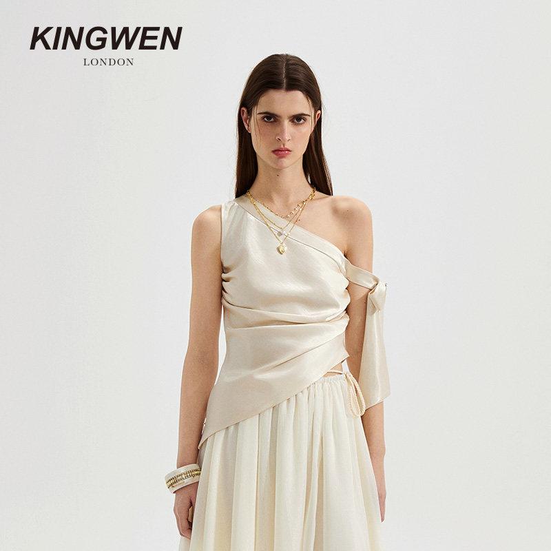 KINGWEN26夏季缎面飘带背心