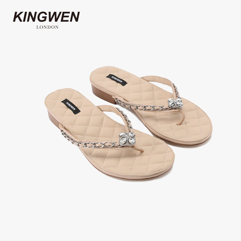 KINGWEN轻奢风钻链人字拖