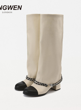 【林允徐梦洁同款】KINGWEN2025裤管靴女长筒骑士靴复古高筒靴子