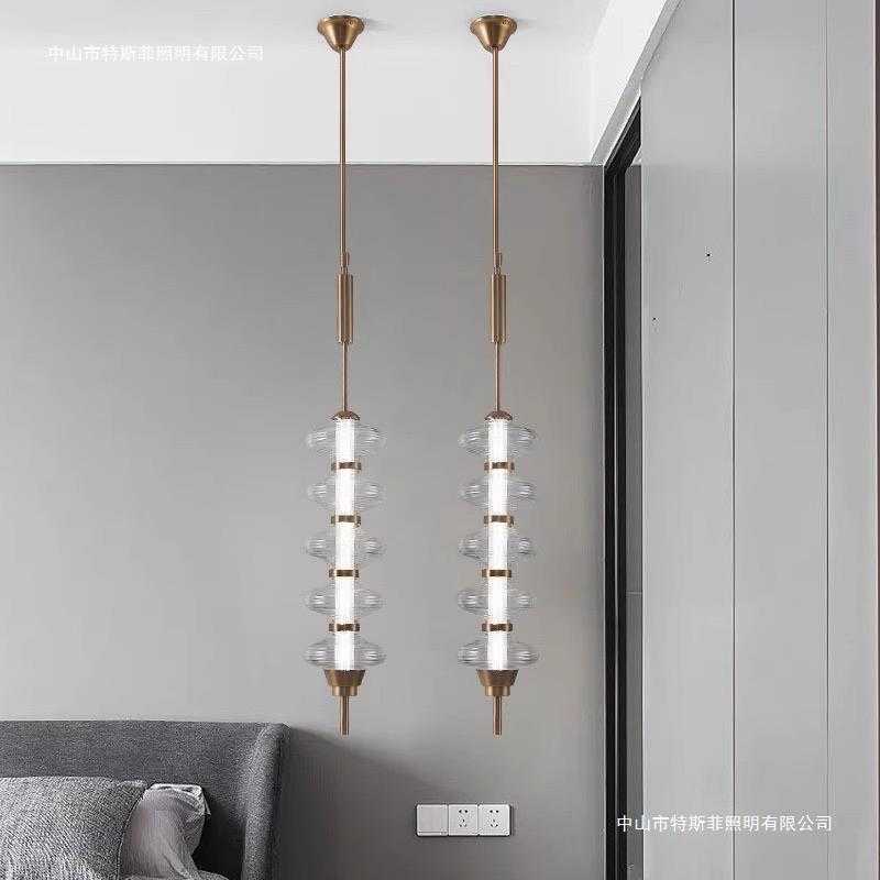 法式轻奢现代卧室床头客厅书房玻璃设计师款装饰奶油风伸缩杆吊灯