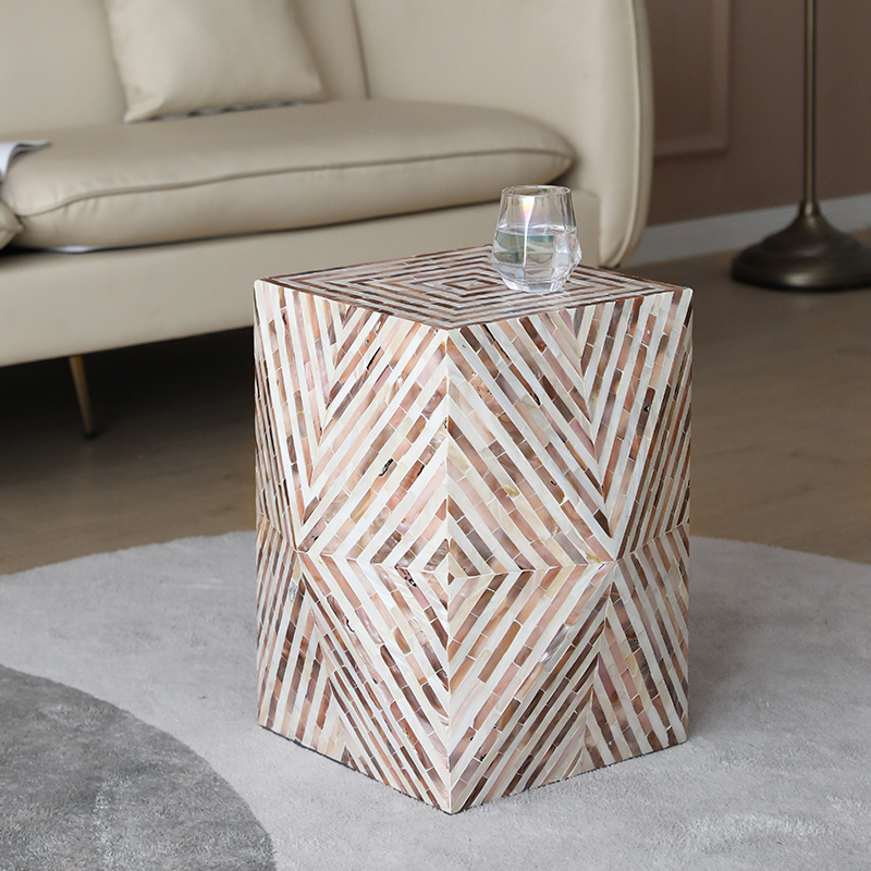 原创轻奢欧式贝壳边几简约客厅沙发角几复古侘寂风茶几装饰小桌子