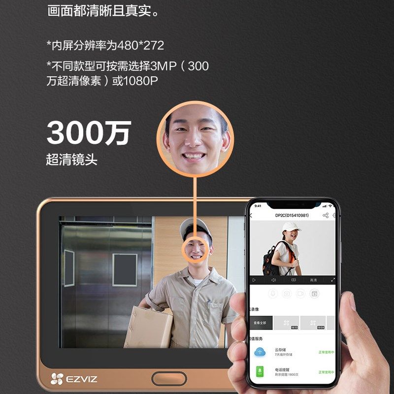 萤石智能电子猫眼监视摄影镜头家用DP2C可视门铃对讲机海康威视2S