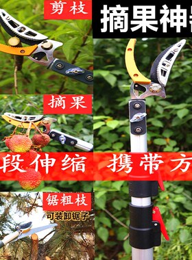 高枝剪不锈钢伸缩摘果剪采摘器高空摘果神器锯树枝剪荔枝枇杷龙眼