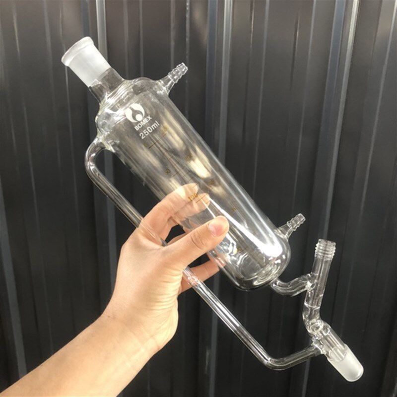 双层夹套恒压四氟漏斗斜放料阀门四氟材质250ml玻璃刻度漏斗500ml