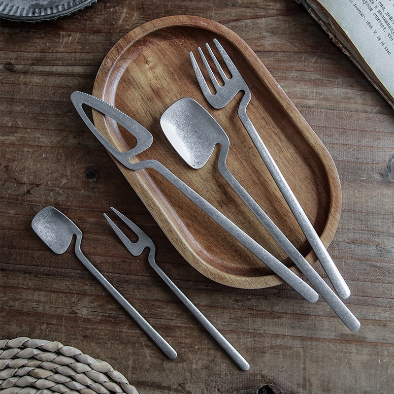 复古创意不规则西餐具刀叉勺不锈钢甜品叉子勺子下午茶套装三件套