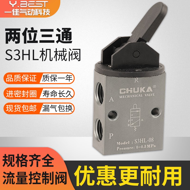 巨开CHUKA S3HL-06二位三通机械阀S3HL-M5 S3HL-08长柄型手动阀
