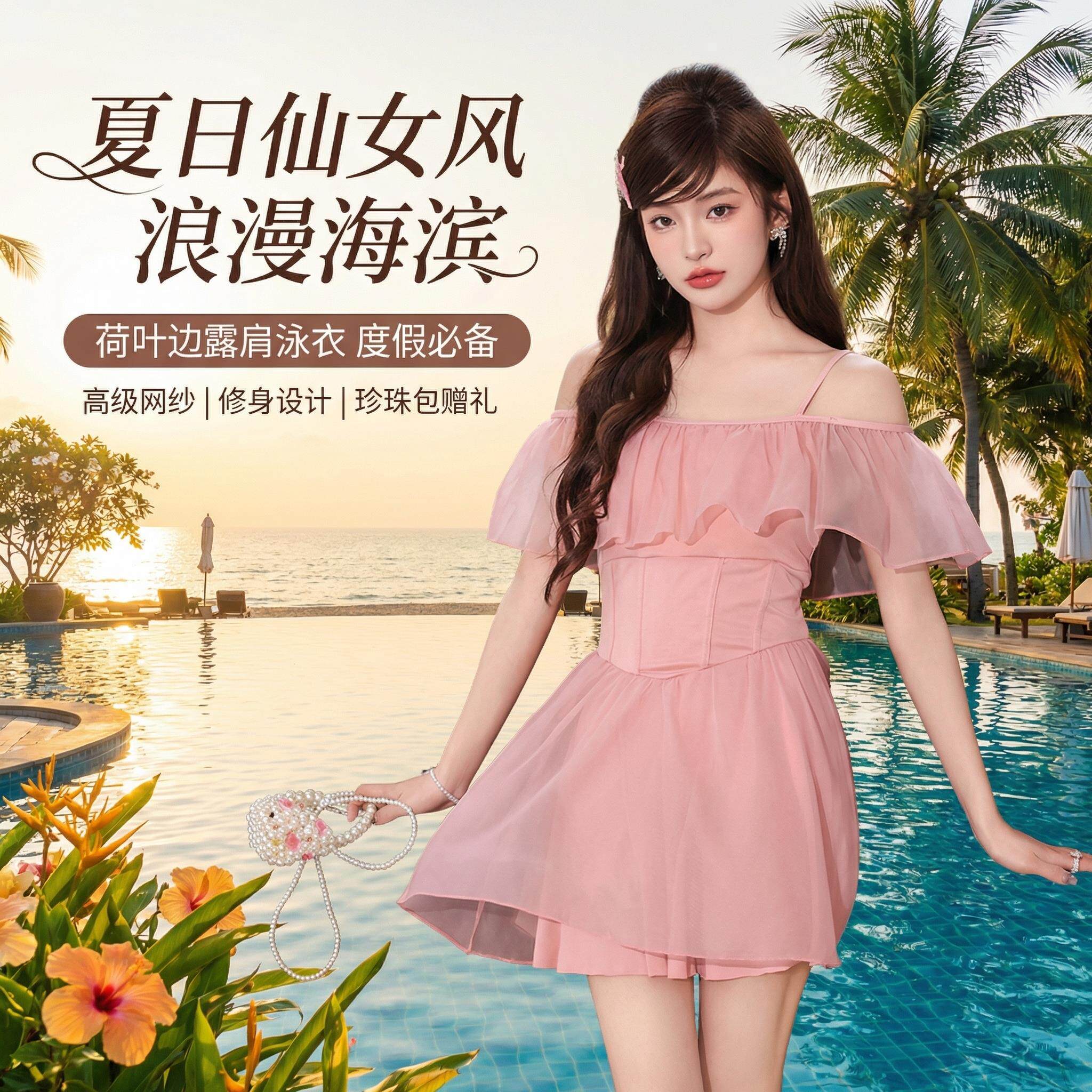 2026新款少女连体泳衣女款夏季保守学生纯色平角泡温泉女孩游泳衣