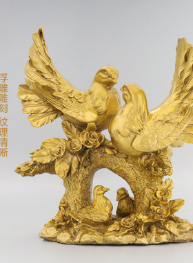 黄铜鸳鸯摆件一对鸳鸯戏水创意家居婚房装饰桌面礼品婚庆结婚礼物
