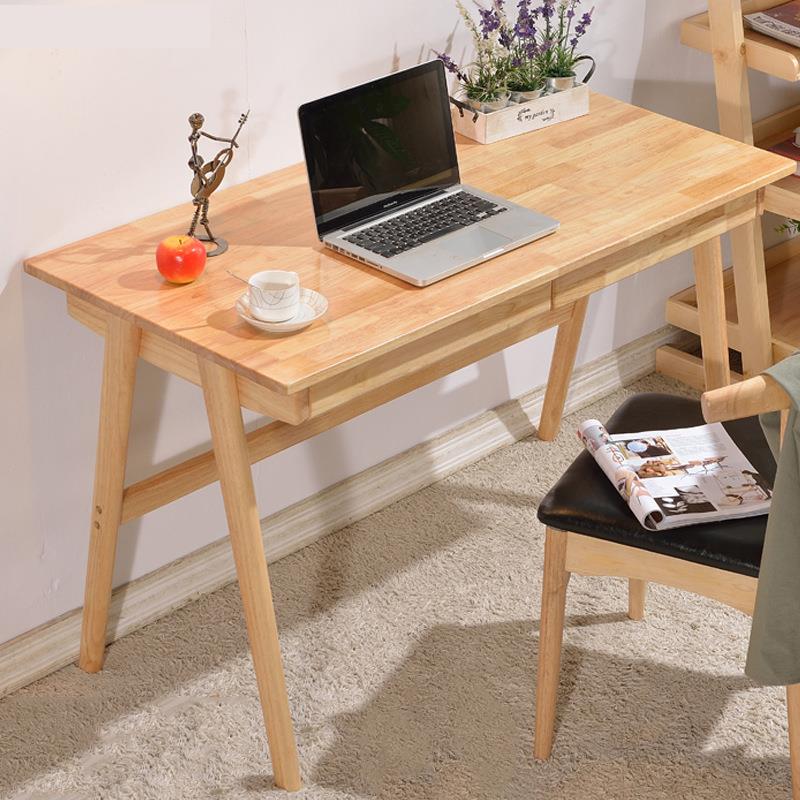日式实木电脑桌办公书桌实木桌子家用卧室书房橡胶木北欧实木书桌