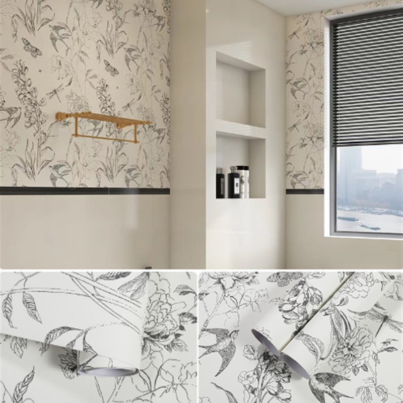 法式壁纸卫生间防水墙纸卧室餐厅背景墙面翻新欧式瓷砖.遮丑墙贴