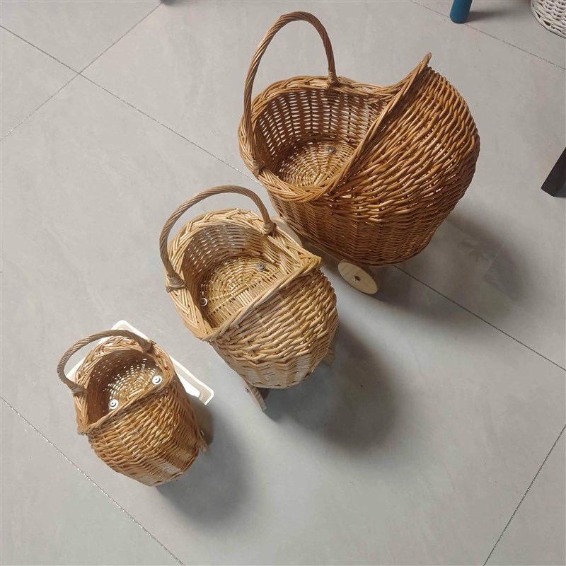 宠物推车宠物篮子藤编小推车鲜花花篮花艺装Q饰拍照道具复古摆件