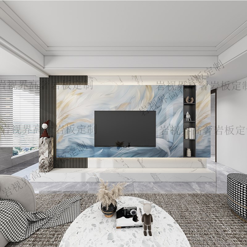 电视背景墙2025新款现代简约岩板E艺术高级隐形门悬浮装饰大理石