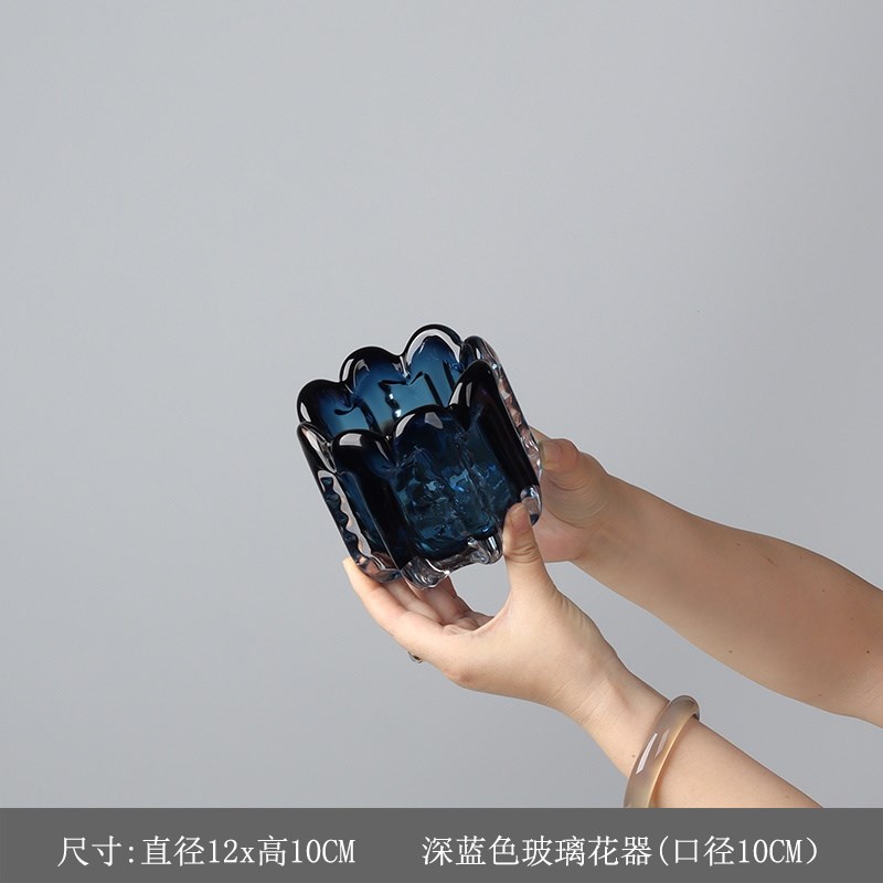 现代轻奢琥珀色玻璃小花瓶插花客厅茶几J洽谈桌小桌花软装花艺摆