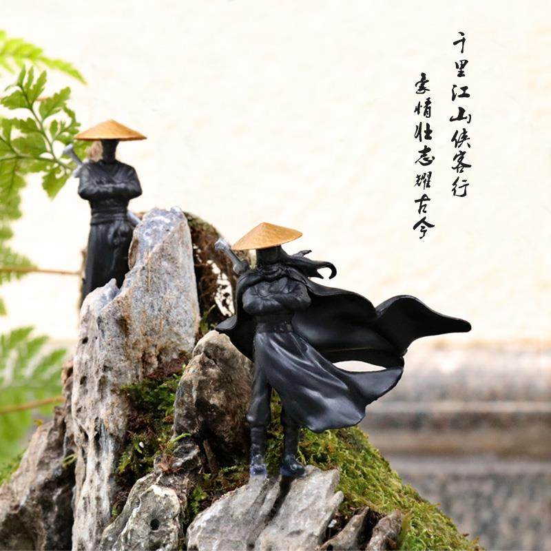 江湖故人古风侠客小人物模型假山水陆缸创意微景观盆景造景小摆件