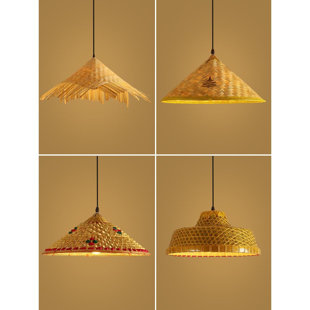 竹编斗笠吊灯复古餐饮草帽灯罩民宿草编藤编东南亚茅草稻草屋灯具