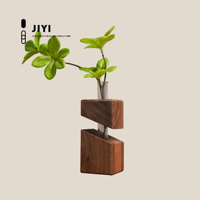JIYI实木创意艺术桌面几何花器北欧干花瓶玻璃壁挂插瓶装饰摆件