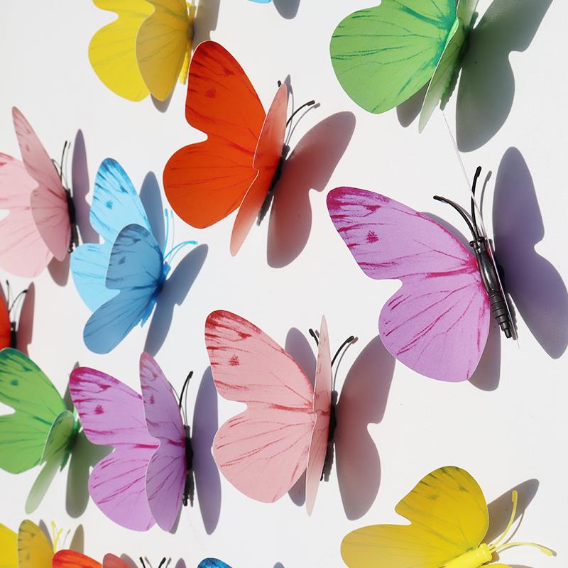 8cm彩色立体仿真蝴蝶墙贴客户卧室儿童房公司活动年会自粘装饰品