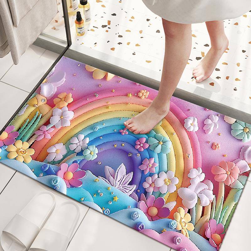 立体膨胀花朵地垫硅藻泥吸水垫厕所浴室门口卫生间速干软防滑脚垫