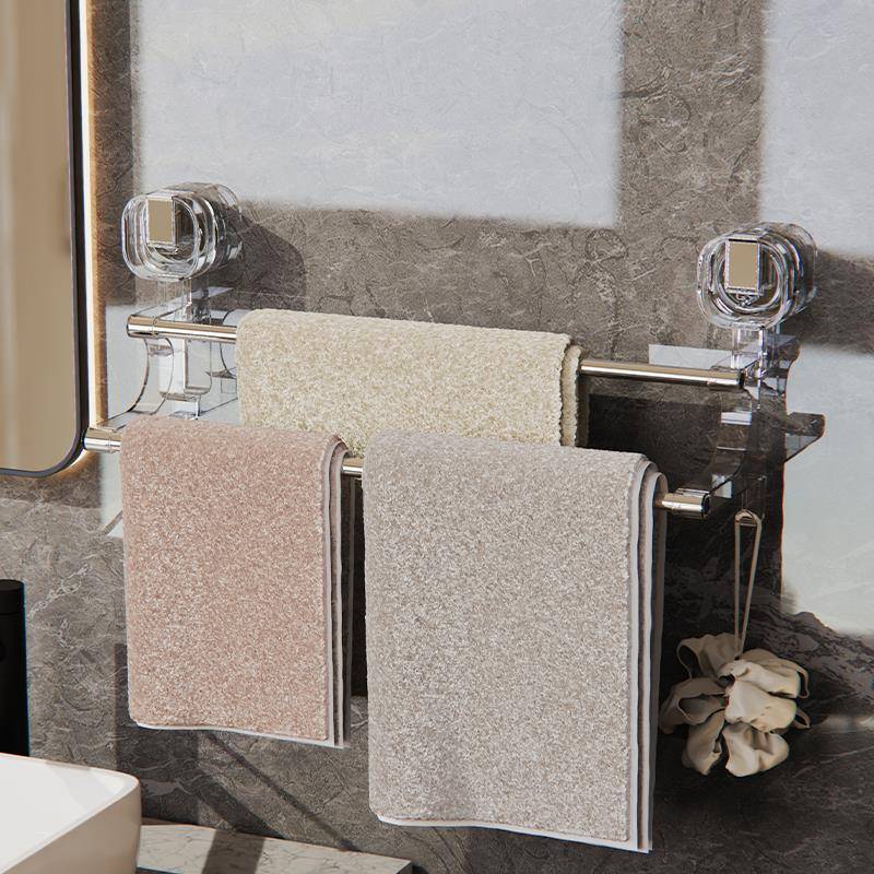 吸盘伸缩双杆挂式毛巾架卫生间免打孔无痕强力多层毛巾杆浴室挂杆