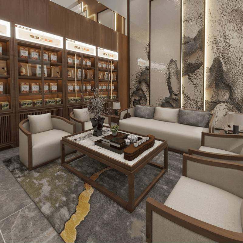 售楼处部新中式洽谈沙发组合茶馆接待区会客卡座酒楼大堂洽谈桌椅