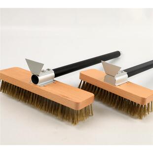 披萨炉刷铜丝刷铝合金加长手柄披萨工具木柄钢丝刷长柄披萨工具