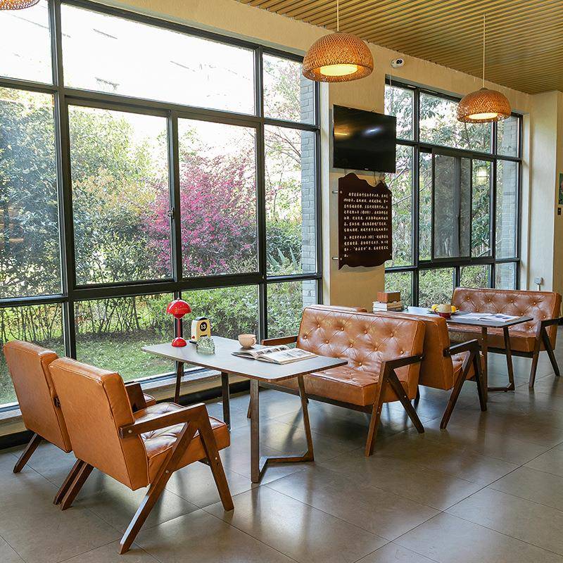 复古咖啡厅酒吧沙发奶茶店书吧西餐厅桌椅组合接待区休闲卡座商用