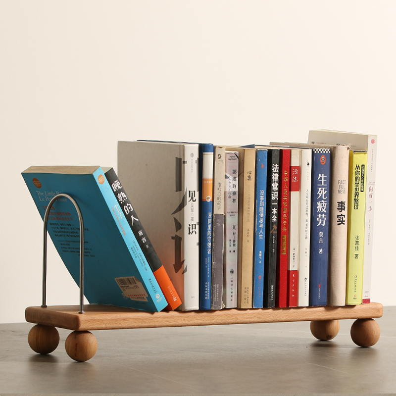 创意书立架桌面收纳文件架木质金B属简约书架大容量办公室书房书