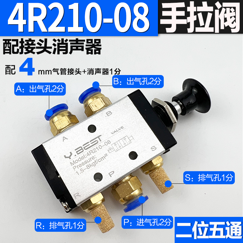 气动手拉阀3R210j 4H210-08气缸手板阀4H310气控换向阀4R310手动